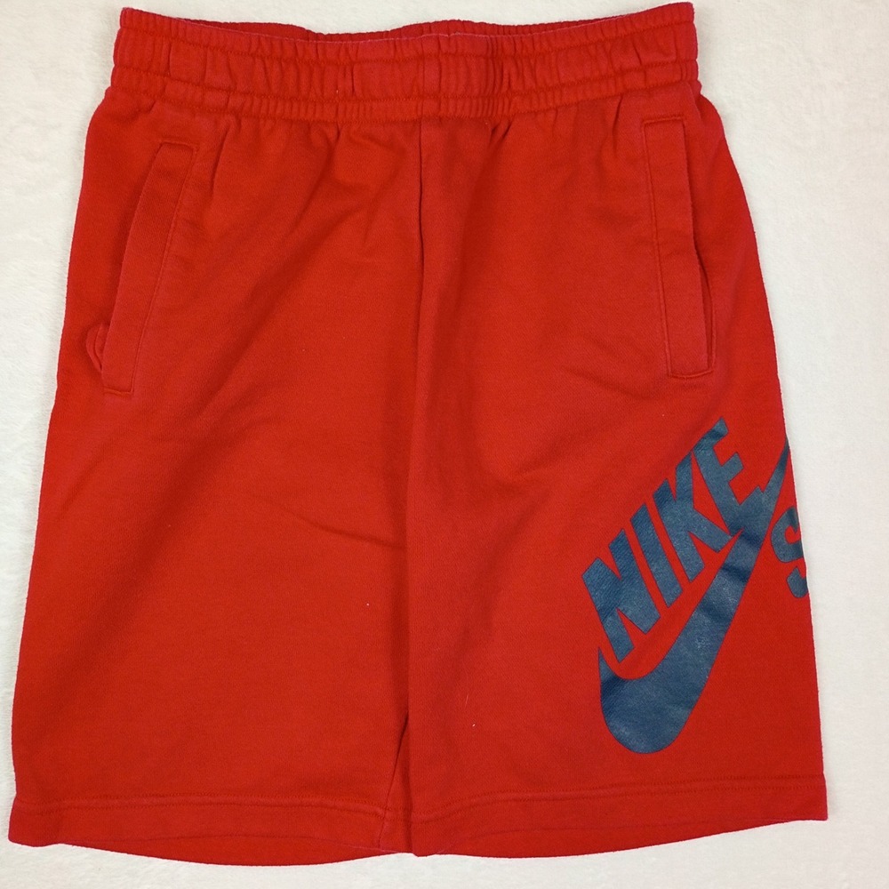 Nike SB‎ Boys Red Fleece Skateboarding Shorts Blue Logo Size S 8-10 YRS